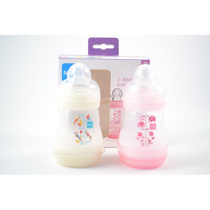 Mam Biberon Anti-Colique 160ml 0-6mois Tétine Débit 1 Lot de 2