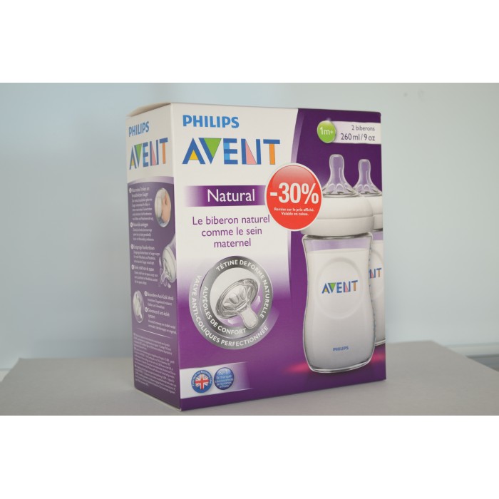 AVENT Natural 2 biberons de 260 ml 1 mois et +