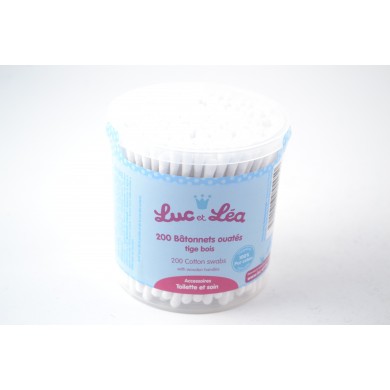 Luc et Léa Boite de 200 bâtonnets ouatés tige bois