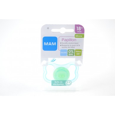 MAM Sucette Papillon 18 mois et + Silicone avec boite stérile Boite de 1 MAM Sucette Papillon 18 mois et + Silicone avec boite stérile Boite de 1