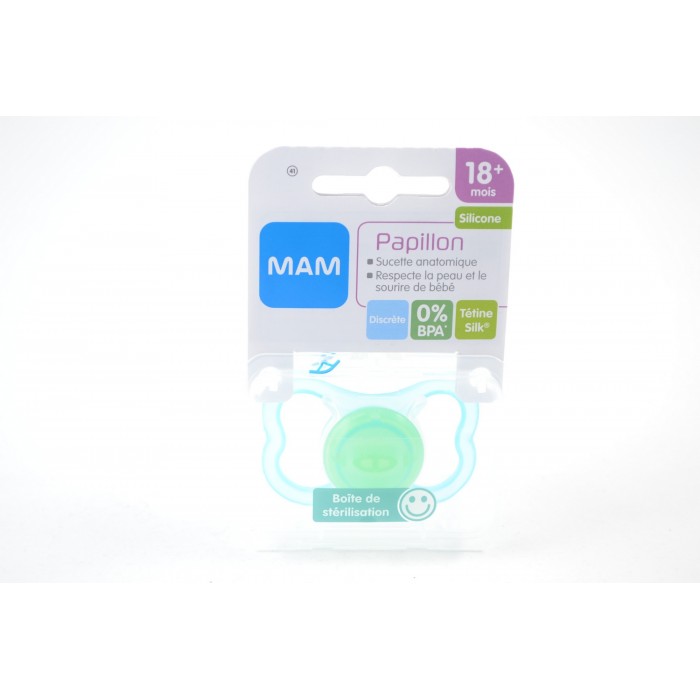 MAM Sucette Papillon 18 mois et + Silicone avec boite stérile Boite de 1