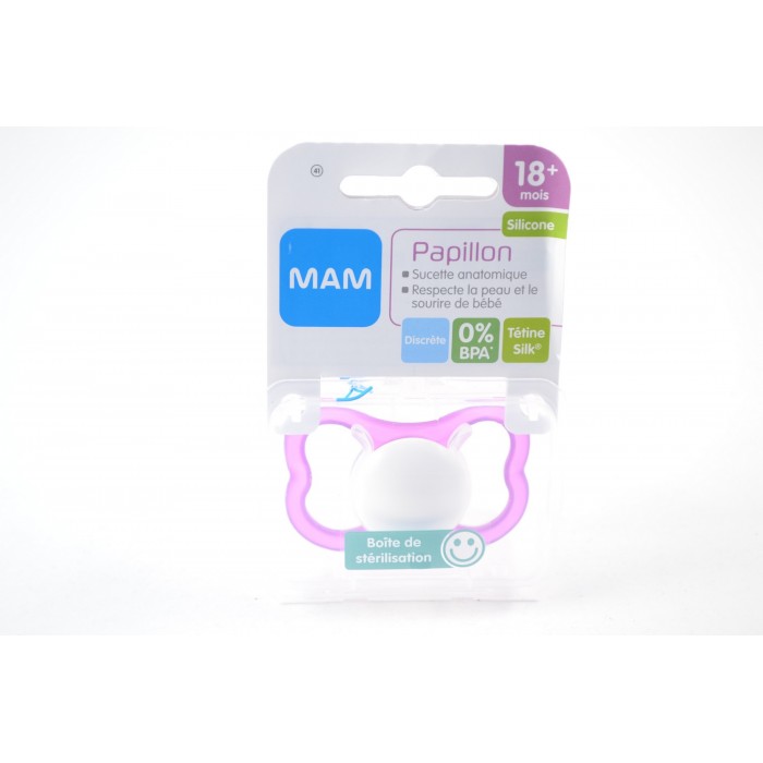 MAM Sucette Papillon 18 mois et + Silicone avec boite stérile Boite de 1