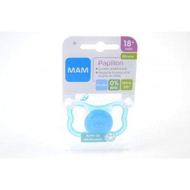 MAM Sucette Papillon 18 mois et + Silicone avec boite stérile Boite de 1 MAM Sucette Papillon 18 mois et + Silicone avec boite stérile Boite de 1