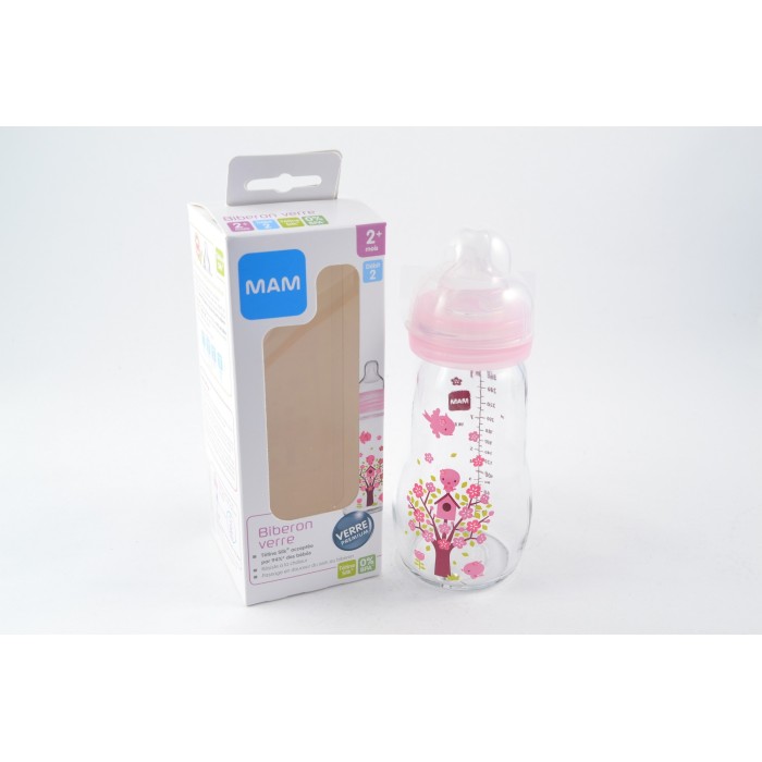 MAM biberon en verre Rose 2 mois et + Débit 2 Biberon de 260 ml