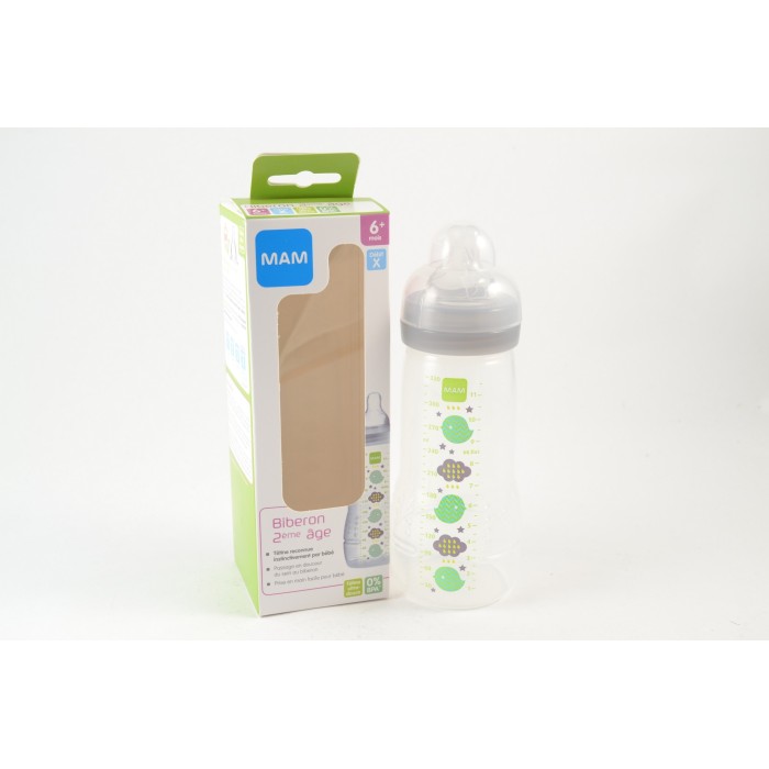 MAM Biberon Gris 2ème Age Débit X 6 mois et + 330 ml