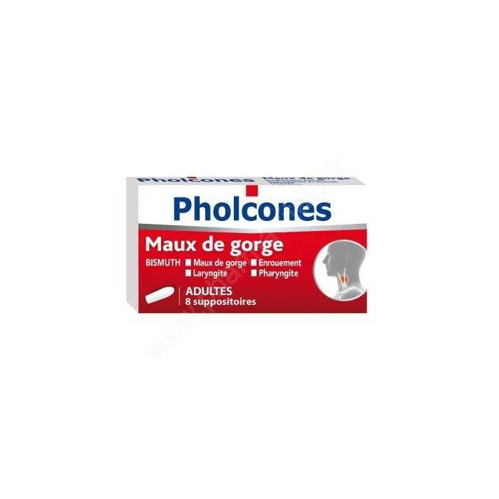 PHOLCONES Maux de gorges Boite de 8 suppositoires por adultes