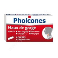 PHOLCONES Maux de gorges Boite de 8 suppositoires por adultes PHOLCONES Maux de gorges Boite de 8 suppositoires por adultes
