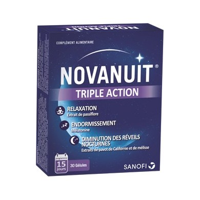 NOVANUIT Triple action Sommeil Complément alimentaire Boite de 30 gélules SANOFI - 1 NOVANUIT Triple action Sommeil Complément alimentaire Boite de 30 gélules SANOFI - 1