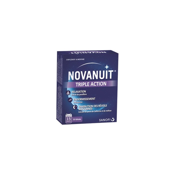 NOVANUIT Triple action Sommeil Complément alimentaire Boite de 30 gélules SANOFI - 1