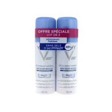 VICHY Déodorant minéral sans sels d'aluminium 48 heures Lot de 2 x 125 ml VICHY Déodorant minéral sans sels d'aluminium 48 heures Lot de 2 x 125 ml