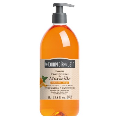 LE COMPTOIR DU BAIN Savon traditionnel de Marseille MANDARINE-SAUGE Flacon de 1 l Le Comptoir du Bain - 1