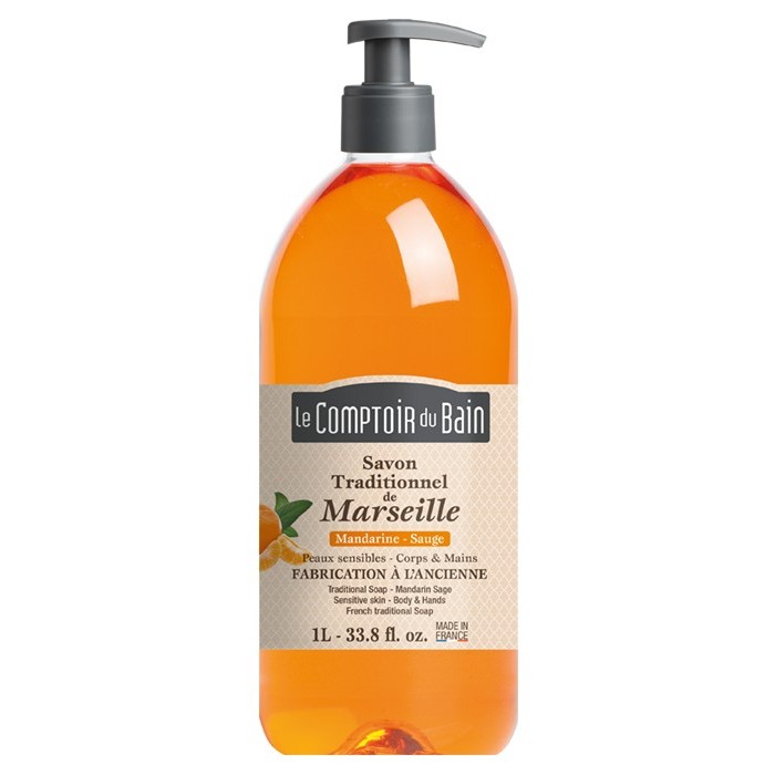 LE COMPTOIR DU BAIN Savon traditionnel de Marseille MANDARINE-SAUGE Flacon de 1 l Le Comptoir du Bain - 1