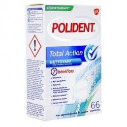 POLIDENT TOTAL ACTION Nettoyant appareils dentaires Boite de 66 comprimés
