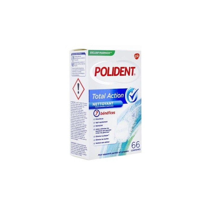 POLIDENT TOTAL ACTION Nettoyant appareils dentaires Boite de 66 comprimés POLIDENT TOTAL ACTION Nettoyant appareils dentaires Boite de 66 comprimés