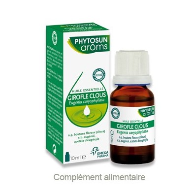 PHYTOSUN AROMS Huile essentielle de CLOUS de GIROFLE Flacon de 10 ml PHYTOSUN AROMS Huile essentielle de CLOUS de GIROFLE Flacon de 10 ml