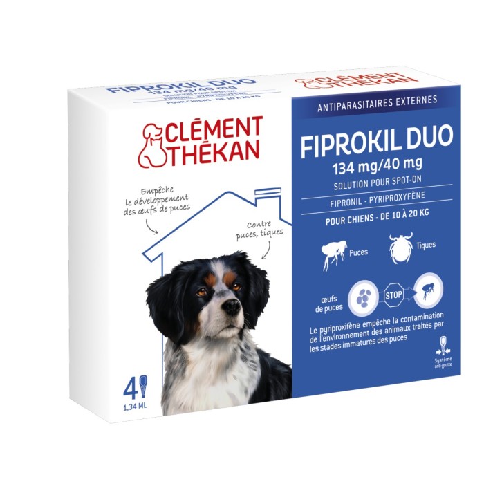 FIPROKIL DUO 134mg/40mg Pour chiens de 10 à 20 kilos Boite de 4 pipettes FIPROKIL DUO 134mg/40mg Pour chiens de 10 à 20 kilos Boite de 4 pipettes