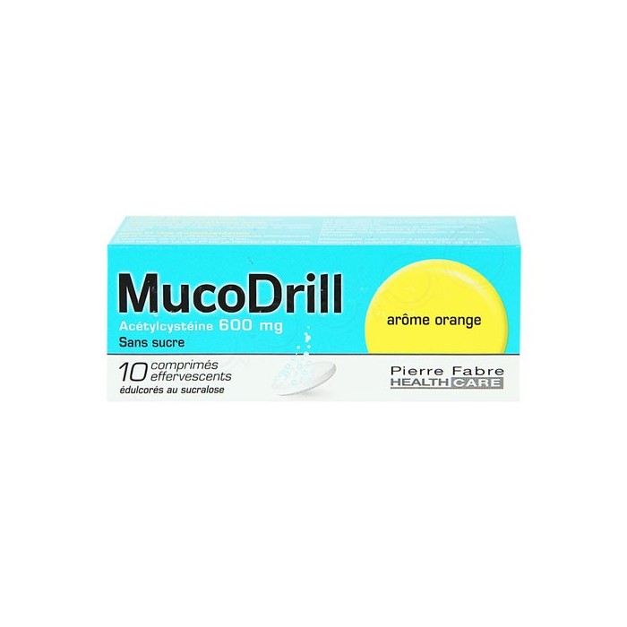 MUCODRILL Sans sucre Boite de 10 comprimés effervescents goût Orange