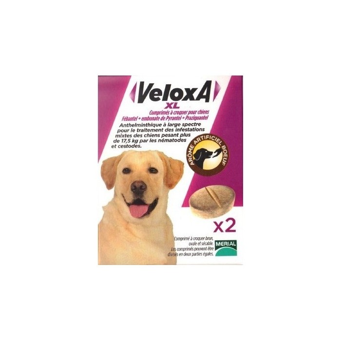 VELOXA XL Vermifuges pour chiens de plus de 17,5 kilos Boite de 2 comprimés à crouer