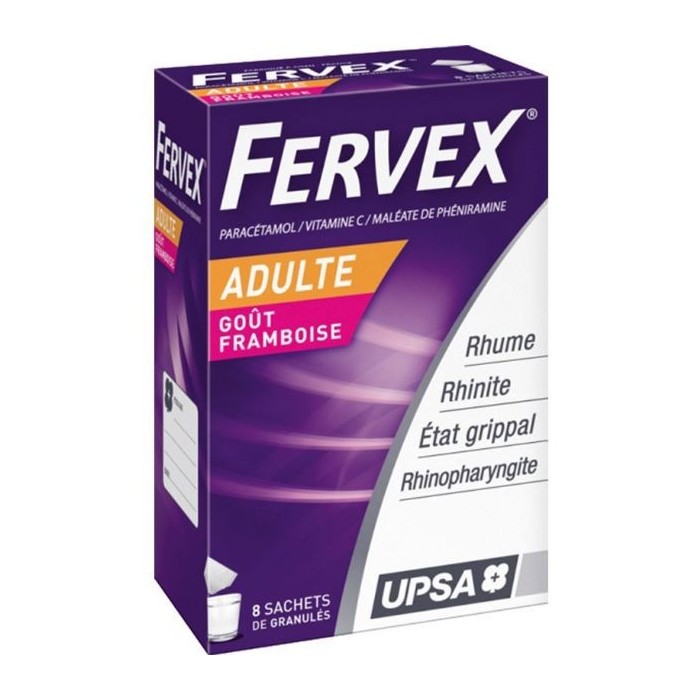 FERVEX Etat grippal Boite de 8 sachets goût Framboise pour adultes FERVEX Etat grippal Boite de 8 sachets goût Framboise pour adultes