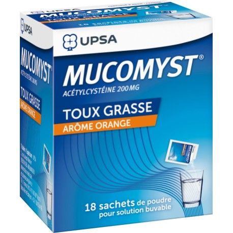 Mucomyst Acetylcysteine Poudre Arome Orange Pour Toux Grasse Boite De 18 Sachets
