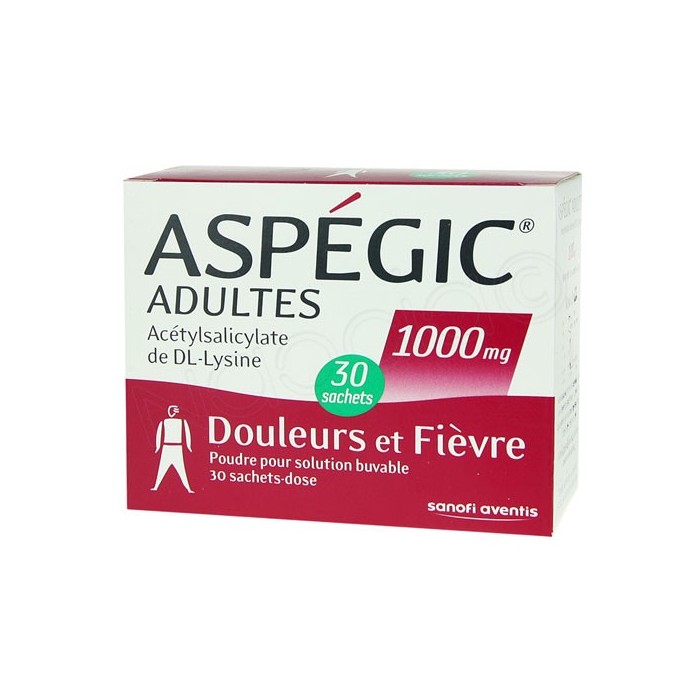 ASPEGIC Adultes 1000 mg Poudre pour solution buvable Boite de 30 sachets SANOFI - 1 ASPEGIC Adultes 1000 mg Poudre pour solution buvable Boite de 30 sachets SANOFI - 1