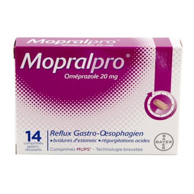 MOPRALPRO 20mg Comprimé gastro résistant Plaquette de 14 BAYER SANTÉ FAMILIALE - 1 MOPRALPRO 20mg Comprimé gastro résistant Plaquette de 14 BAYER SANTÉ FAMILIALE - 1