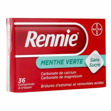 RENNIE menthe verte sans sucre Comprimés à croquer Boite de 36 BAYER SANTÉ FAMILIALE - 1 RENNIE menthe verte sans sucre Comprimés à croquer Boite de 36 BAYER SANTÉ FAMILIALE - 1