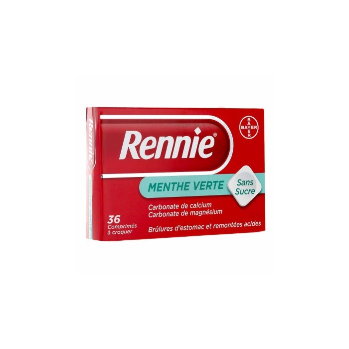 RENNIE menthe verte sans sucre Comprimés à croquer Boite de 36 BAYER SANTÉ FAMILIALE - 1 RENNIE menthe verte sans sucre Comprimés à croquer Boite de 36 BAYER SANTÉ FAMILIALE - 1
