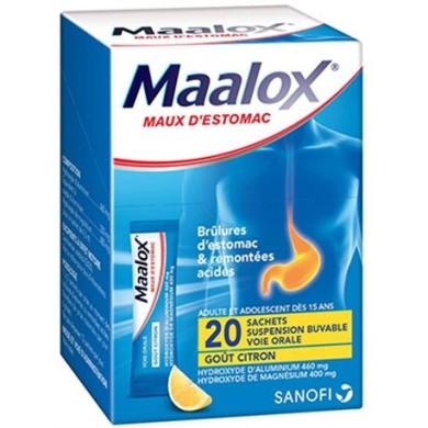 MAALOX MAUX d'ESTOMAC  Boite de 20 Sachets-doses goût Citron SANOFI - 1 MAALOX MAUX d'ESTOMAC  Boite de 20 Sachets-doses goût Citron SANOFI - 1