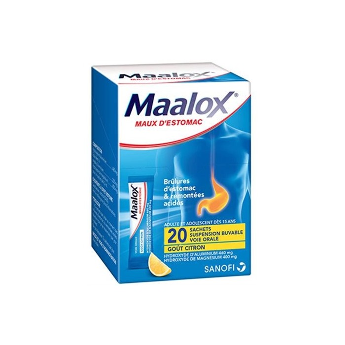 MAALOX MAUX d'ESTOMAC  Boite de 20 Sachets-doses goût Citron SANOFI - 1