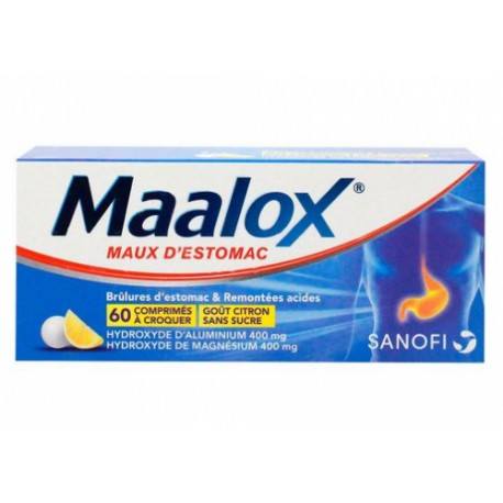 MAALOX MAUX D'ESTOMAC Comprimés à croquer gout Citron sans sucre Boite de 60 SANOFI - 1