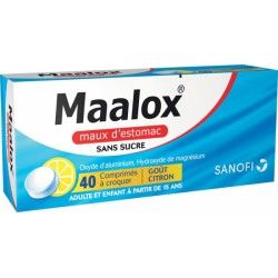 MAALOX Maux d'estomac Boite de 40 comprimés à croquer Goût citron Sans Sucre SANOFI - 1 MAALOX Maux d'estomac Boite de 40 comprimés à croquer Goût citron Sans Sucre SANOFI - 1