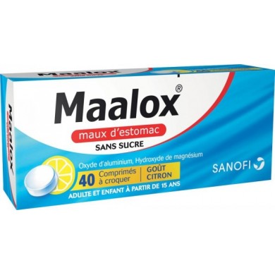 MAALOX Maux d'estomac Boite de 40 comprimés à croquer Goût citron Sans Sucre SANOFI - 1