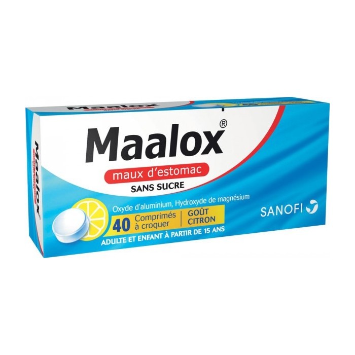 MAALOX Maux d'estomac Boite de 40 comprimés à croquer Goût citron Sans Sucre SANOFI - 1