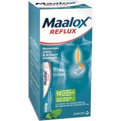 MAALOX REFLUX Remontées acide et brûlures d'estomac Boite de 12 sachets buvables.