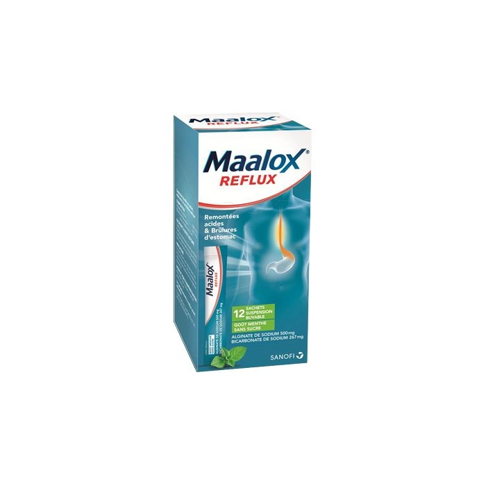 MAALOX REFLUX Remontées acide et brûlures d'estomac Boite de 12 sachets buvables. MAALOX REFLUX Remontées acide et brûlures d'estomac Boite de 12 sachets buvables.
