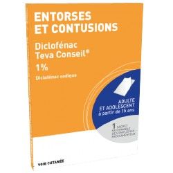 DICLOFENAC TEVA CONSEIL 1%, emplâtre médicamenteux pour entorses et contusions Boite de 5 TEVA - 1