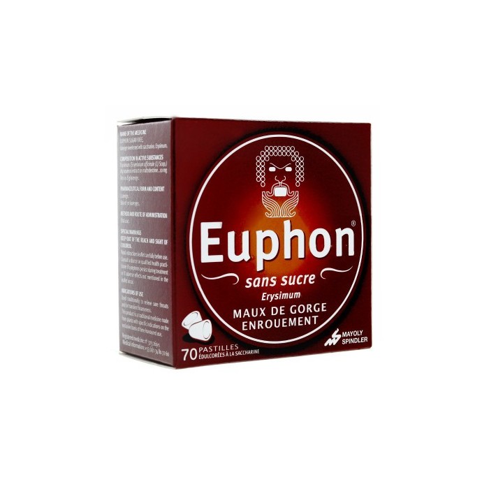 EUPHON Sans sucre Maux de Gorge, enrouement Boite de 70 pastilles IPRAD SANTÉ - 1