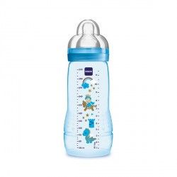 MAM Biberon 2ème âge Décoré - 330ml - à partir de 6 mois - Tétine Débit X - Bleu MAM - 1