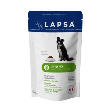 LAPSA Croquette LONGEVITE chiens SENIOR+ 7 ans toutes races Sachet de 3 kilos