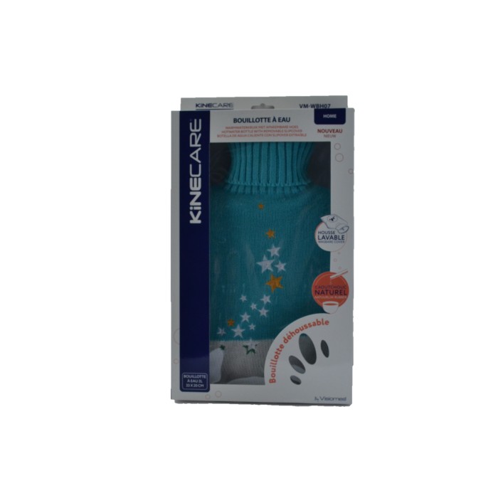 KINECARE Bouillotte à eau 2 litres avec housse lavable "verte à étoile"