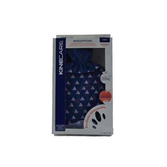 KINECARE Bouillotte à eau 2 litres avec housse lavable "bleu motifs géométrique"