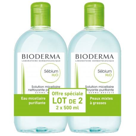 BIODERMA SEBIUM H2O Solution Micellaire sans savon nettoyant Peaux Grasses 2Flacons de 500ml Bioderma - 1