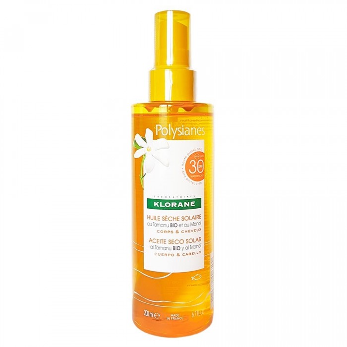 KLORANE Polysianes Huile sèche solaire SPF 30 Spray de 200 ml