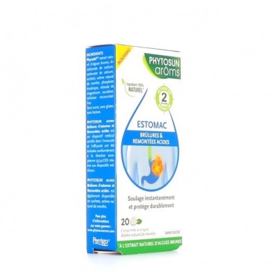 PHYTOSUN AROMS ESTOMAC Brûlures et remontées acides Boite de 20 comprimés à croquer PHYTOSUN AROMS ESTOMAC Brûlures et remontées acides Boite de 20 comprimés à croquer