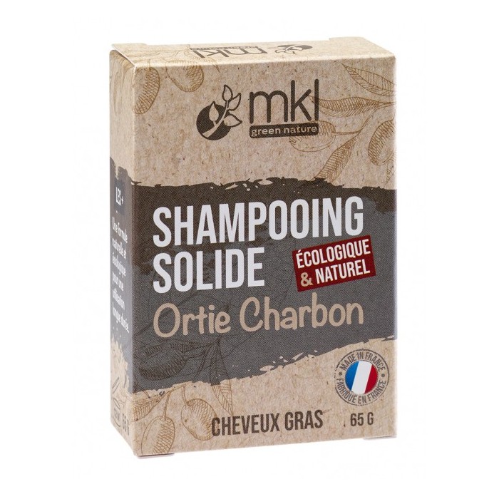 MKL Shampooing solide à l' ORTIE ET CHARBON pour cheveux gras Pain de 65 grammes