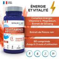 GRANIONS 23 Vitamines Minéraux et Plantes Energie Vitalité Flacon de 90 comprimés