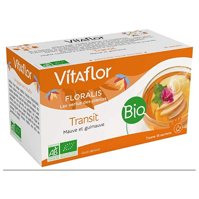VITAFLOR TRANSIT Bio Boite de 18 tisanes goût abricot