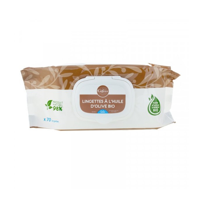 GIFRER Lingettes nettoyantes à l'huile d'olive. Paquet de 70