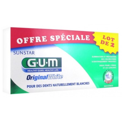 GUM Original White Dentifrice pour des dents naturellement blanches Lot 2 Tubes de 75 ml GUM Original White Dentifrice pour des dents naturellement blanches Lot 2 Tubes de 75 ml
